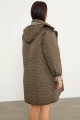 Checked Detail Hooded Long Coat - Khaki